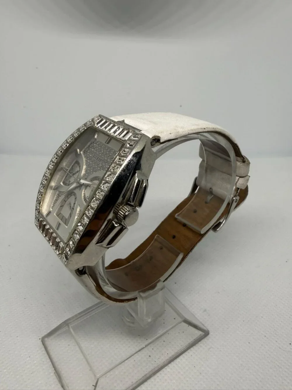 Guess Ladies Silver Multifunction Watch Rhinestone Rectangular Case W18532L2